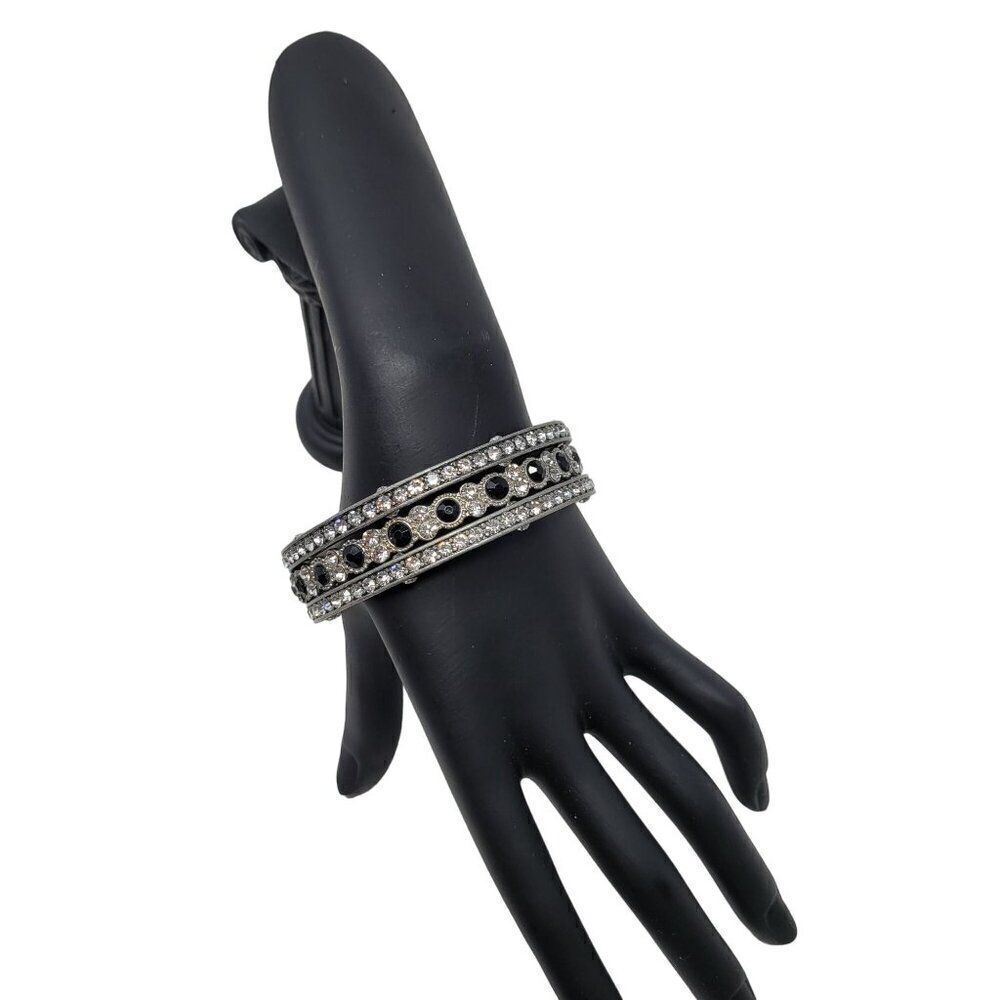 Bangle Bracelet‎ Set 3 Piece Silver Black Rhinestone Metal Glam Formal Gift